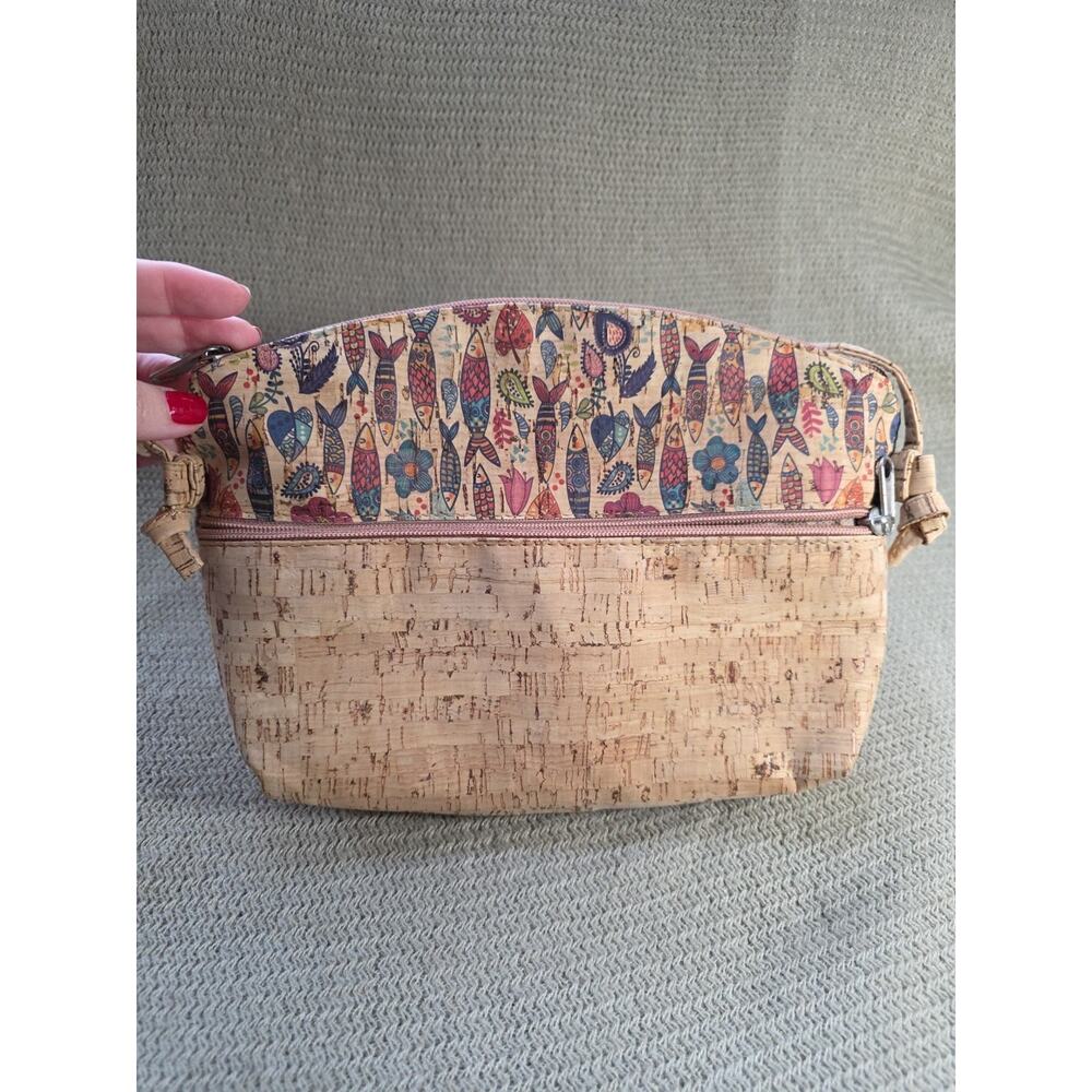 Unbranded Lightweight Boho Fish N FlowerPaisley Vegan Cork Bag Crossbody 10x7x2" - Picture 4 of 7